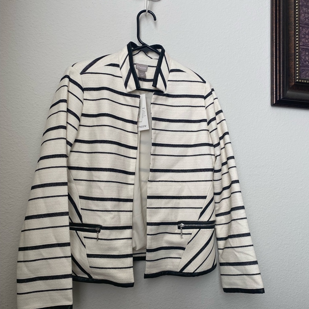 Chico's Black and White Striped Blazer